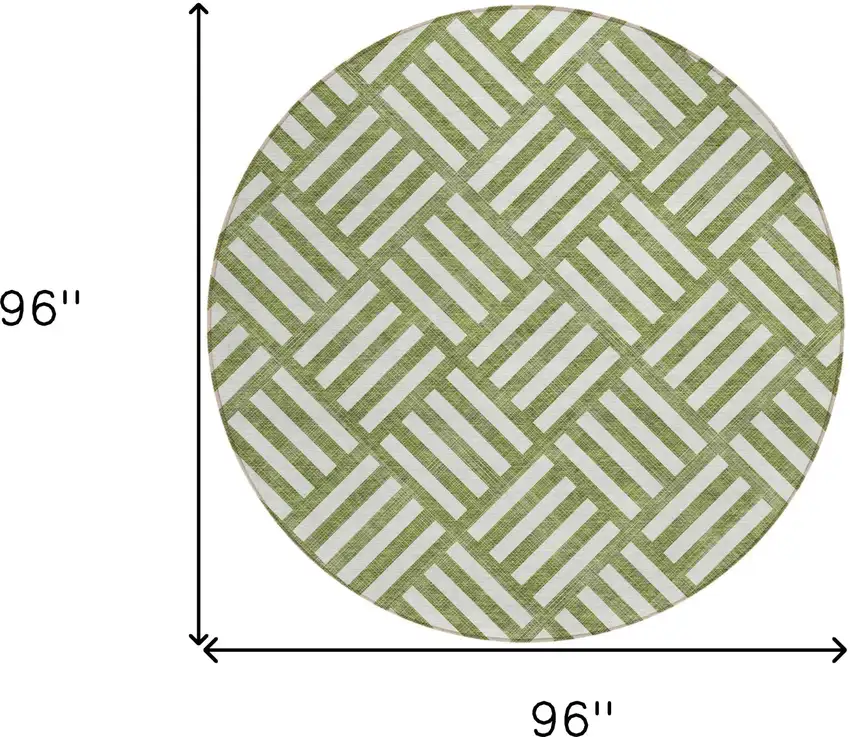 8' Olive Green And Ivory Round Geometric Washable Indoor Outdoor Area Rug Photo 3