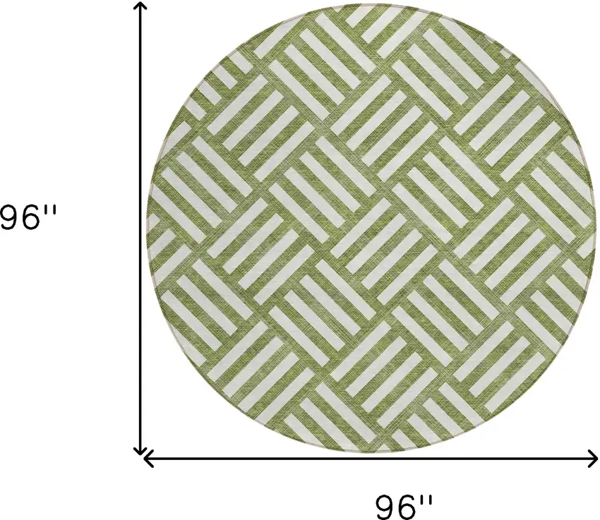 8' Olive Green And Ivory Round Geometric Washable Indoor Outdoor Area Rug Photo 3