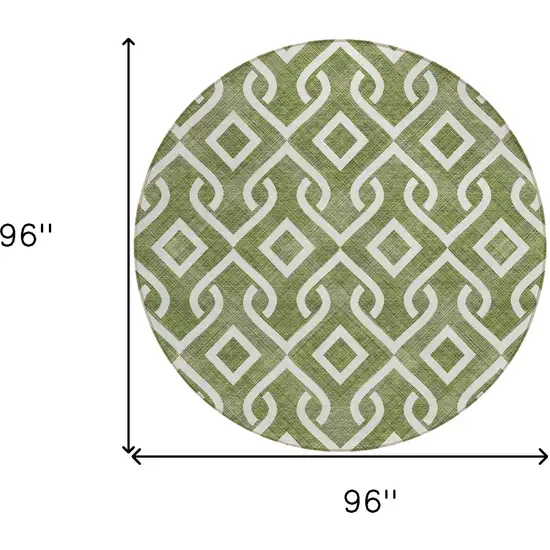 8' Olive Green And Ivory Round Geometric Washable Indoor Outdoor Area Rug Photo 3