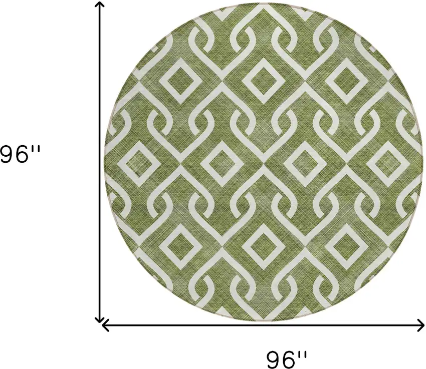 8' Olive Green And Ivory Round Geometric Washable Indoor Outdoor Area Rug Photo 3