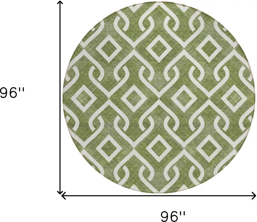 8' Olive Green And Ivory Round Geometric Washable Indoor Outdoor Area Rug Photo 3