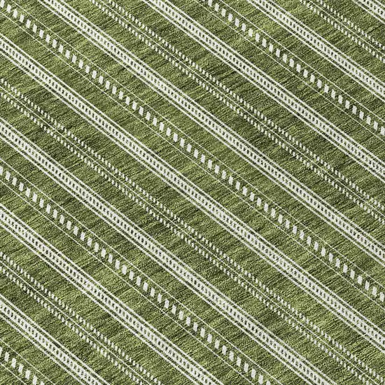 8' Olive Green And Ivory Round Striped Washable Indoor Outdoor Area Rug Photo 8