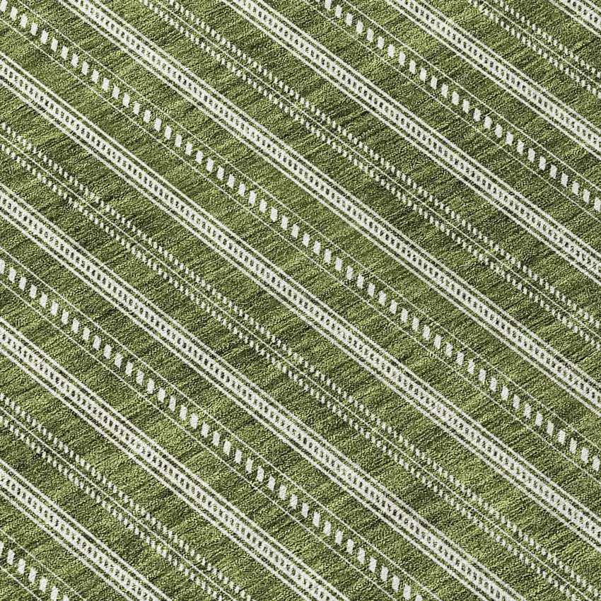 8' Olive Green And Ivory Round Striped Washable Indoor Outdoor Area Rug Photo 8