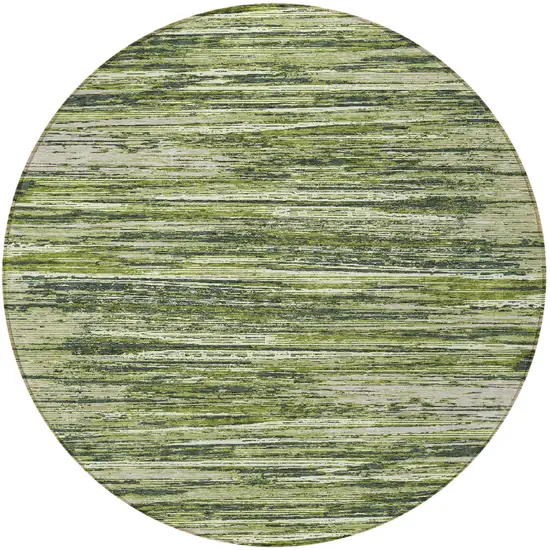 8' Olive Green And Ivory Round Striped Washable Indoor Outdoor Area Rug Photo 5