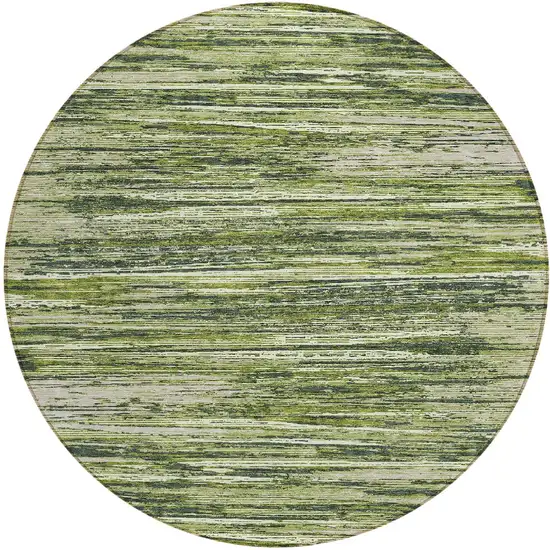 8' Olive Green And Ivory Round Striped Washable Indoor Outdoor Area Rug Photo 4