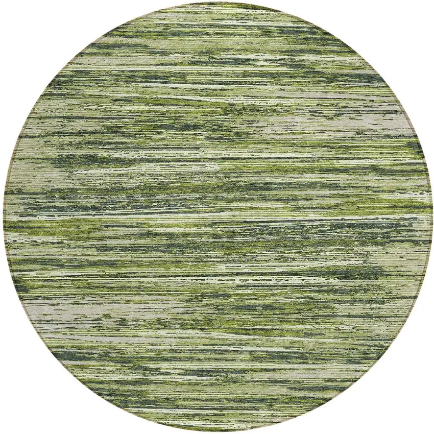 8' Olive Green And Ivory Round Striped Washable Indoor Outdoor Area Rug Photo 4