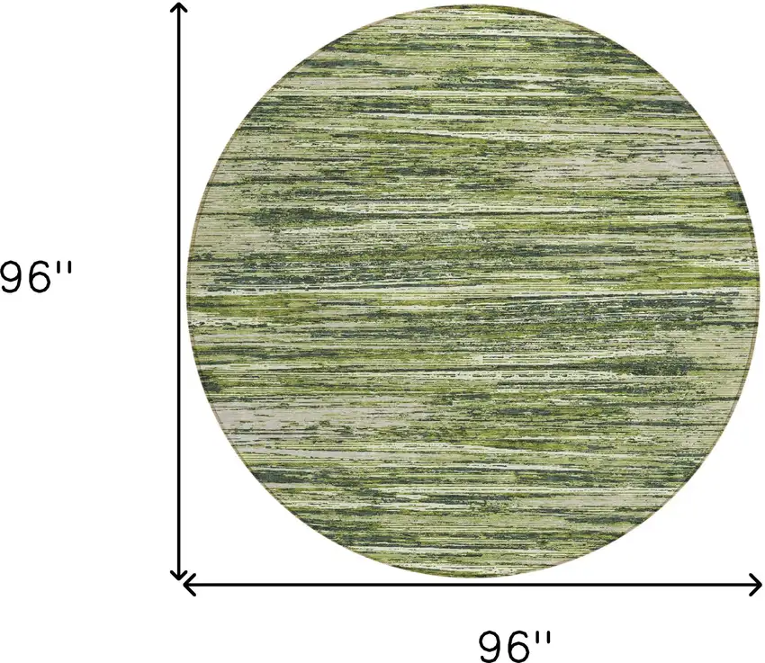 8' Olive Green And Ivory Round Striped Washable Indoor Outdoor Area Rug Photo 3