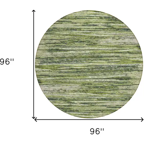 8' Olive Green And Ivory Round Striped Washable Indoor Outdoor Area Rug Photo 3