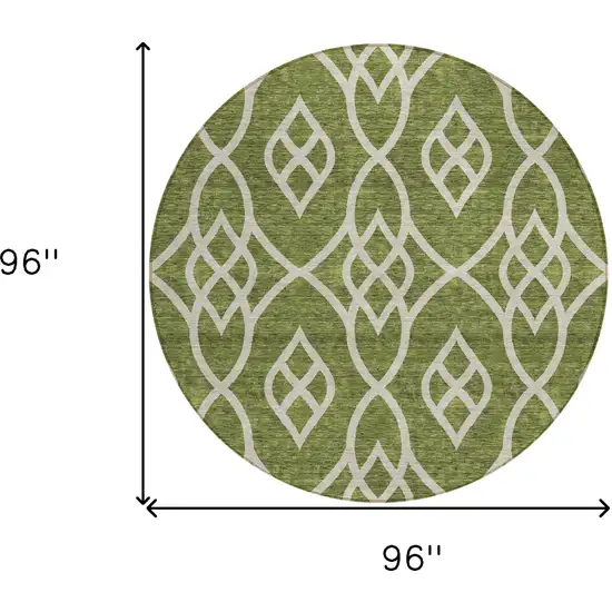 8' Olive Green And Ivory Round Trellis Washable Indoor Outdoor Area Rug Photo 3