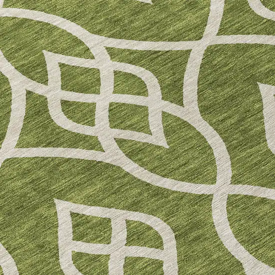 8' Olive Green And Ivory Round Trellis Washable Indoor Outdoor Area Rug Photo 8