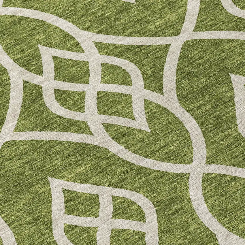 8' Olive Green And Ivory Round Trellis Washable Indoor Outdoor Area Rug Photo 8