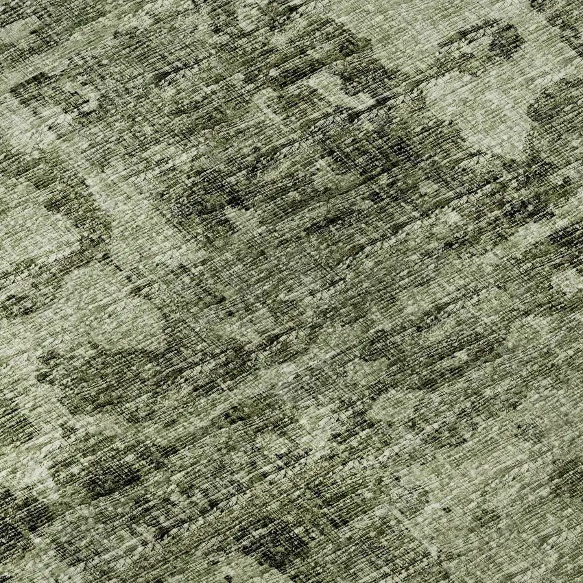 8' Olive Green And Ivory Round Tribal Washable Indoor Outdoor Area Rug Photo 6