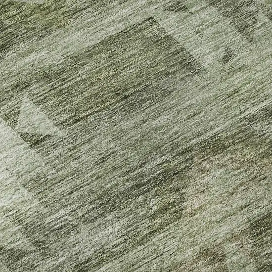 8' Olive Green And Ivory Southwestern Washable Round Rug With UV Protection Photo 9