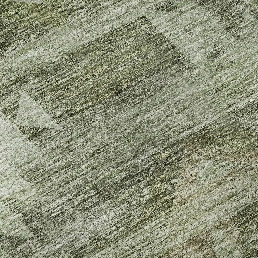 8' Olive Green And Ivory Southwestern Washable Round Rug With UV Protection Photo 9