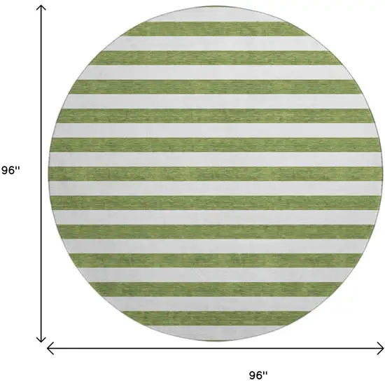 8' Olive Green And Ivory Striped Washable Round Rug With UV Protection Photo 9