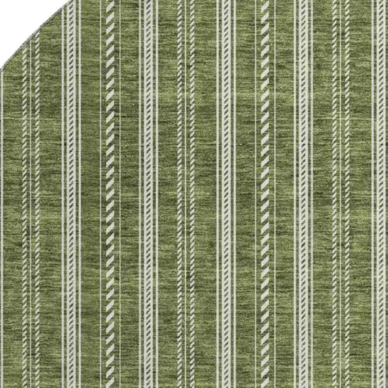 8' Olive Green And Ivory Striped Washable Round Rug With UV Protection Photo 2