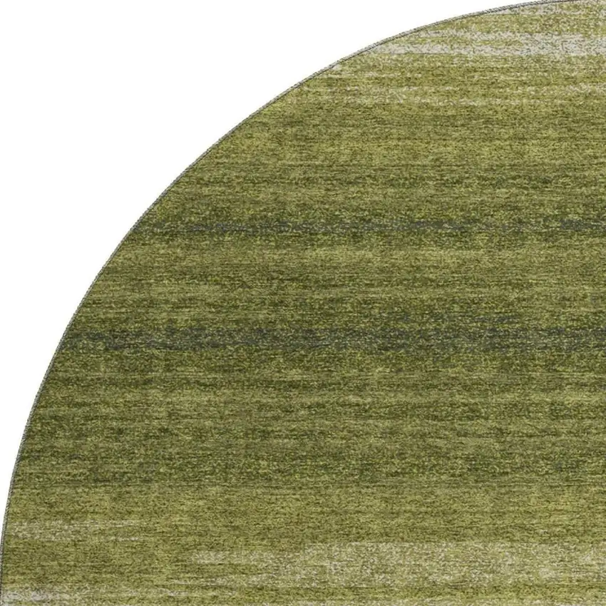 8' Olive Green And Ivory Striped Washable Round Rug With UV Protection Photo 3
