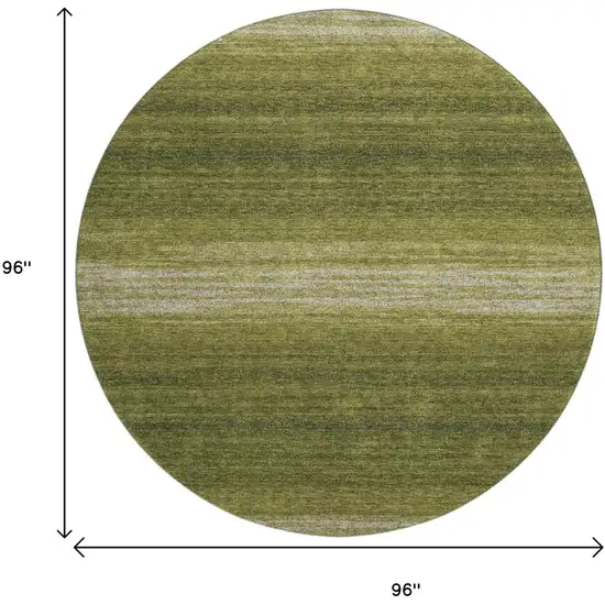 8' Olive Green And Ivory Striped Washable Round Rug With UV Protection Photo 9