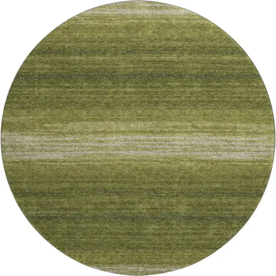8' Olive Green And Ivory Striped Washable Round Rug With UV Protection Photo 1