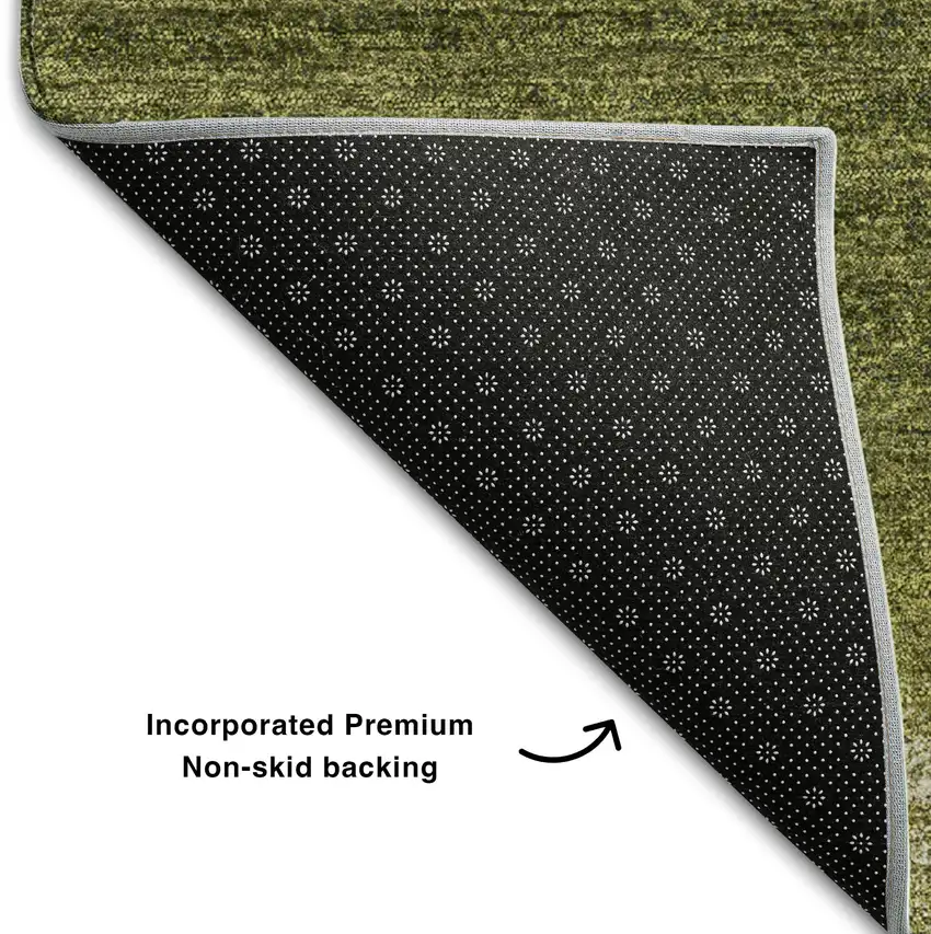 8' Olive Green And Ivory Striped Washable Round Rug With UV Protection Photo 5