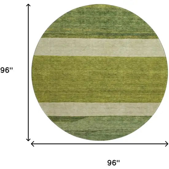 8' Olive Green And Ivory Striped Washable Round Rug With UV Protection Photo 9
