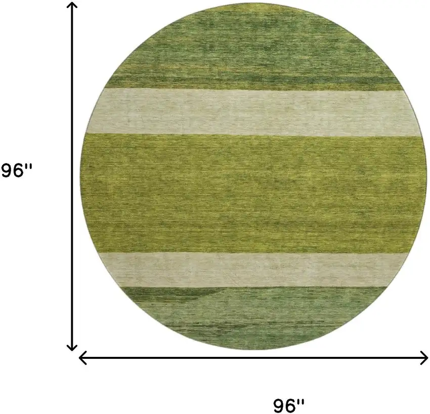 8' Olive Green And Ivory Striped Washable Round Rug With UV Protection Photo 9