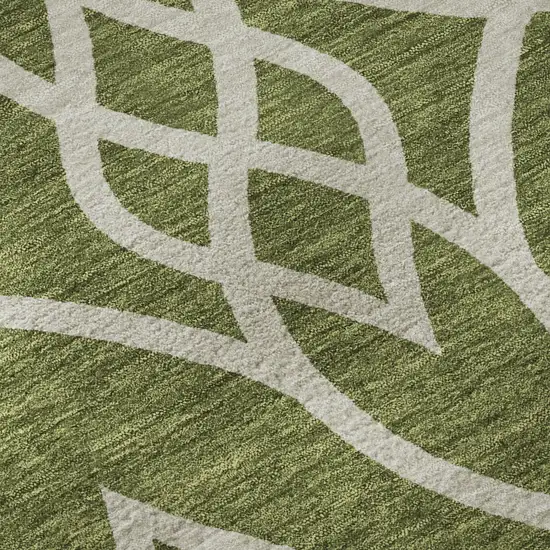 8' Olive Green And Ivory Trellis Washable Round Rug With UV Protection Photo 9