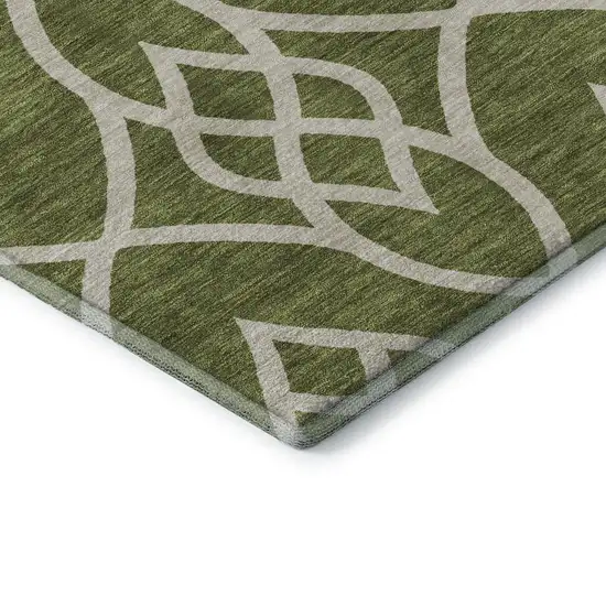 8' Olive Green And Ivory Trellis Washable Round Rug With UV Protection Photo 7