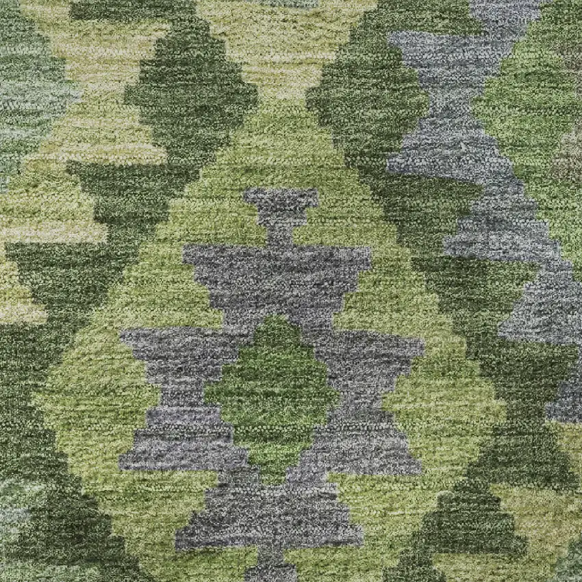 8' Olive Green And Ivory Tribal Washable Round Rug With UV Protection Photo 9