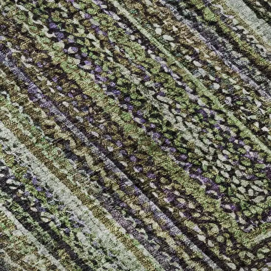8' Olive Green And Lavender Geometric Washable Round Rug With UV Protection Photo 8