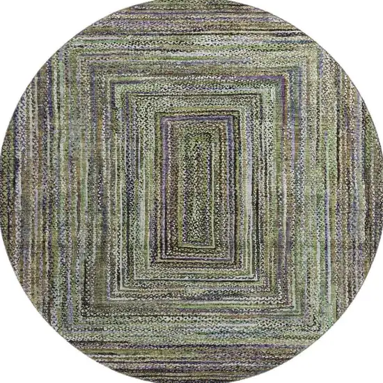 8' Olive Green And Lavender Geometric Washable Round Rug With UV Protection Photo 3