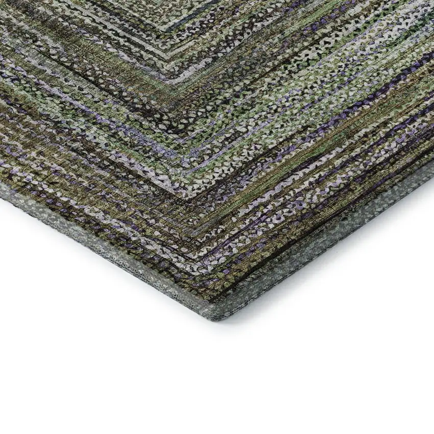 8' Olive Green And Lavender Geometric Washable Round Rug With UV Protection Photo 6