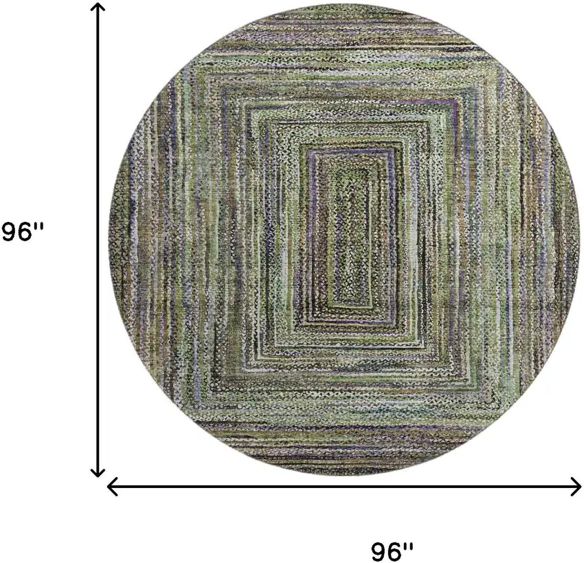 8' Olive Green And Lavender Geometric Washable Round Rug With UV Protection Photo 9