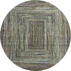 Photo of 8' Olive Green And Lavender Geometric Washable Round Rug With UV Protection