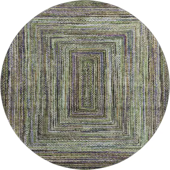 8' Olive Green And Lavender Geometric Washable Round Rug With UV Protection Photo 1