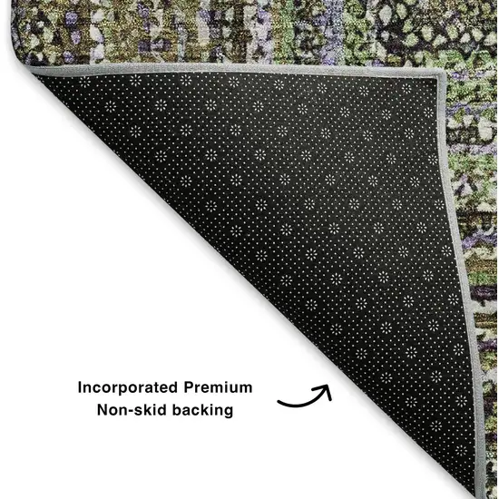 8' Olive Green And Lavender Geometric Washable Round Rug With UV Protection Photo 5