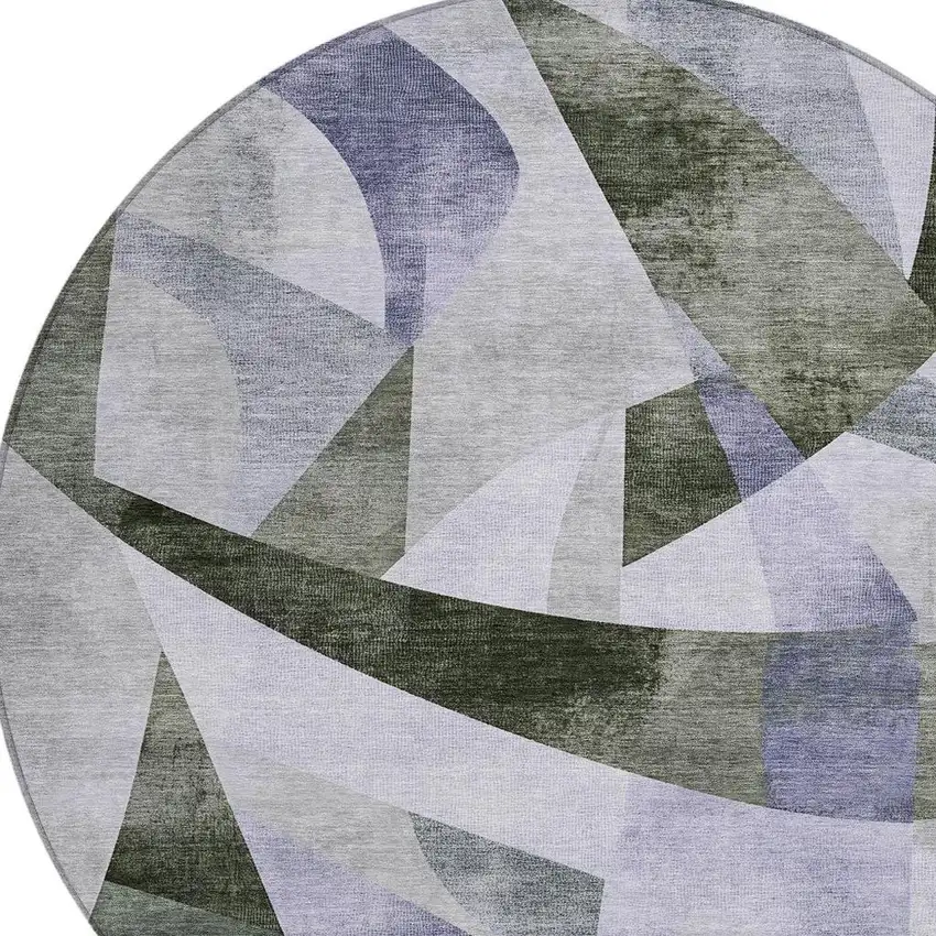 8' Olive Green And Lavender Round Abstract Washable Indoor Outdoor Area Rug Photo 4