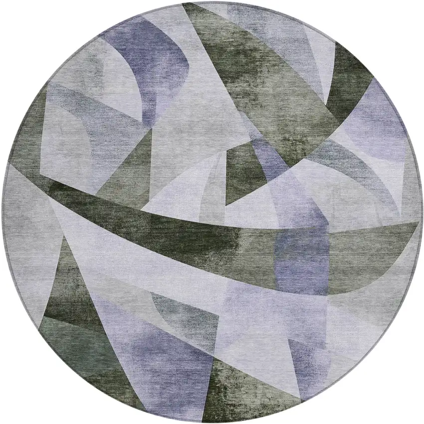 8' Olive Green And Lavender Round Abstract Washable Indoor Outdoor Area Rug Photo 1