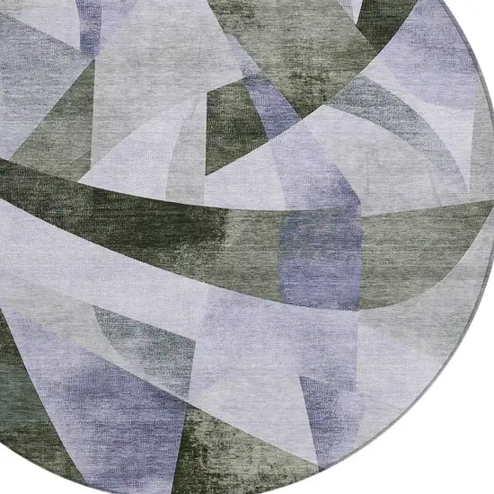 8' Olive Green And Lavender Round Abstract Washable Indoor Outdoor Area Rug Photo 8