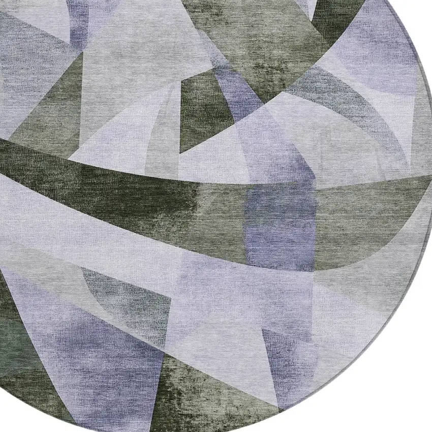 8' Olive Green And Lavender Round Abstract Washable Indoor Outdoor Area Rug Photo 8
