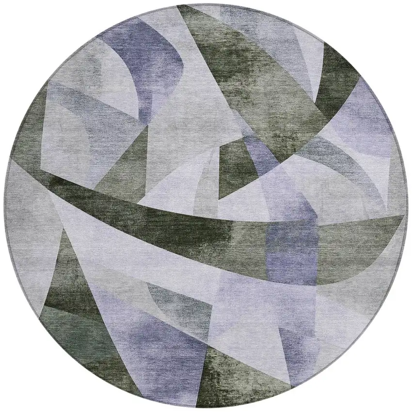 8' Olive Green And Lavender Round Abstract Washable Indoor Outdoor Area Rug Photo 3