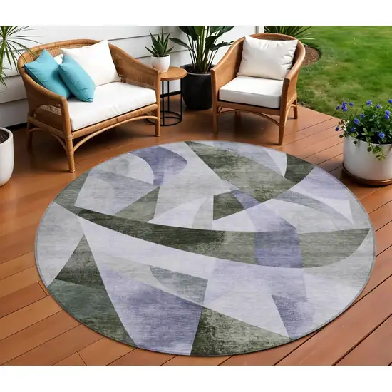 8' Olive Green And Lavender Round Abstract Washable Indoor Outdoor Area Rug Photo 2