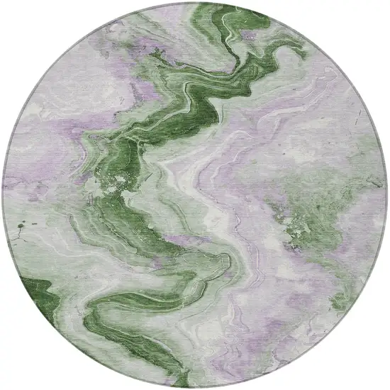 8' Olive Green And Lavender Round Abstract Washable Indoor Outdoor Area Rug Photo 3
