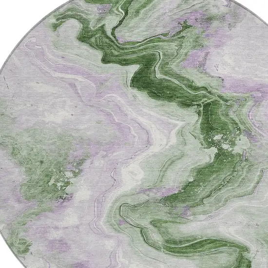 8' Olive Green And Lavender Round Abstract Washable Indoor Outdoor Area Rug Photo 8