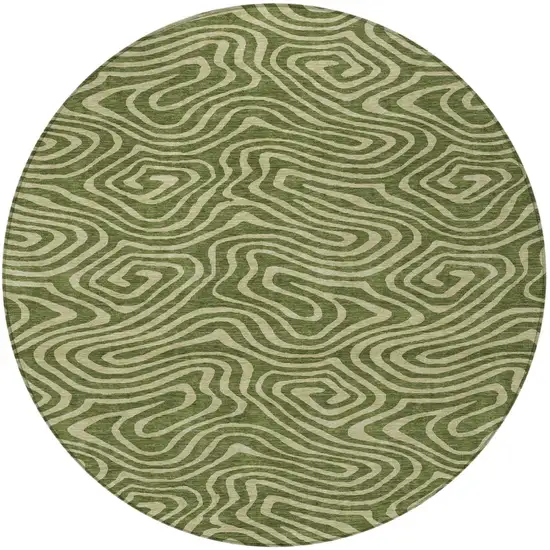 8' Olive Green And Light Green Round Abstract Washable Indoor Outdoor Area Rug Photo 5
