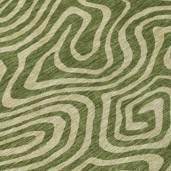 8' Olive Green And Light Green Round Abstract Washable Indoor Outdoor Area Rug Photo 8