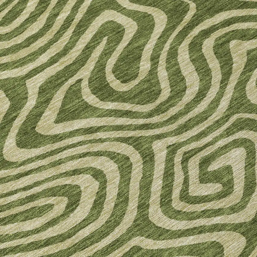 8' Olive Green And Light Green Round Abstract Washable Indoor Outdoor Area Rug Photo 8