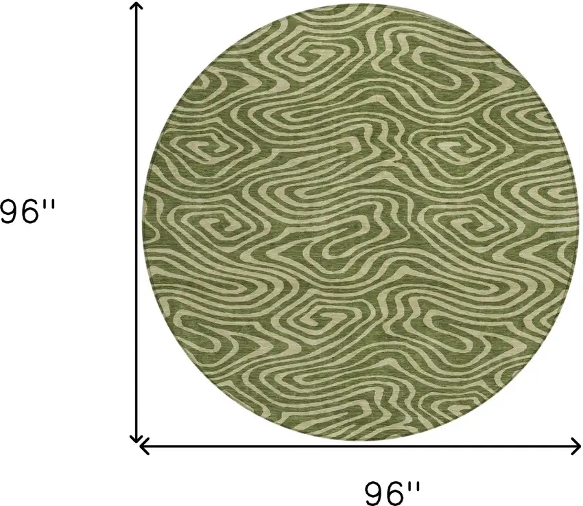 8' Olive Green And Light Green Round Abstract Washable Indoor Outdoor Area Rug Photo 3