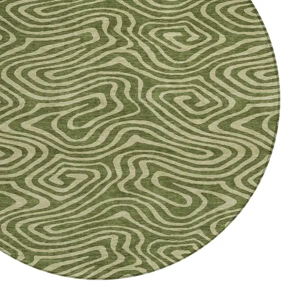 8' Olive Green And Light Green Round Abstract Washable Indoor Outdoor Area Rug Photo 4