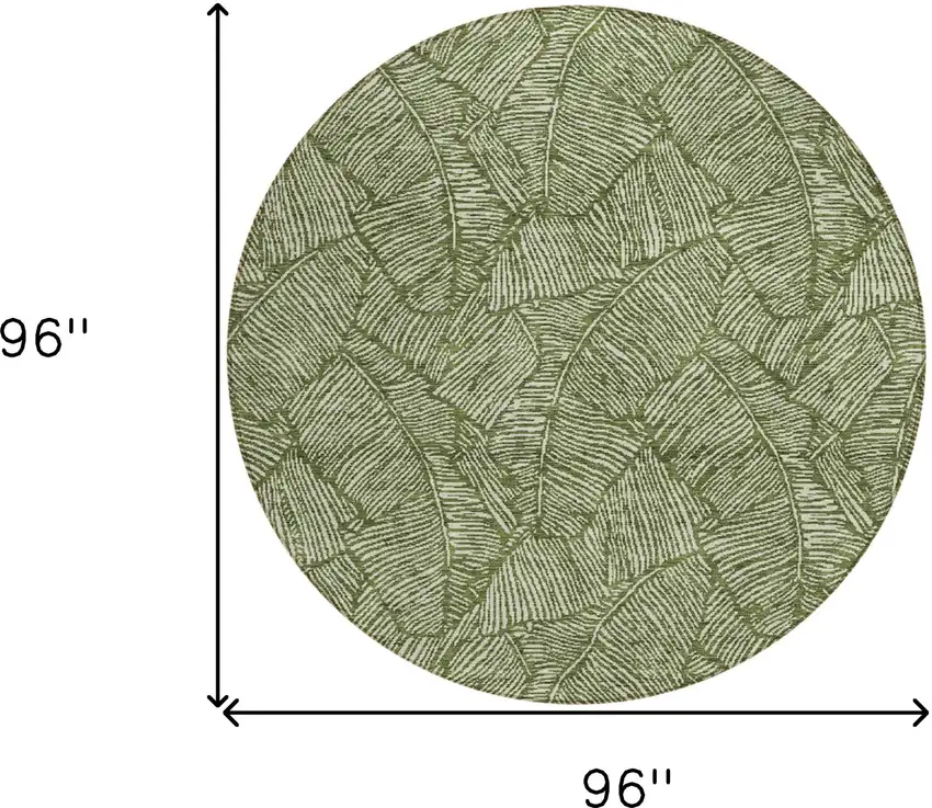 8' Olive Green And Light Green Round Floral Washable Indoor Outdoor Area Rug Photo 3